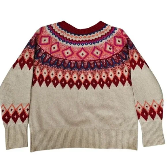 St. John's Bay Women's Beige Red Fair Isle Knit Pullover Sweater Size Medium - Picture 3 of 11